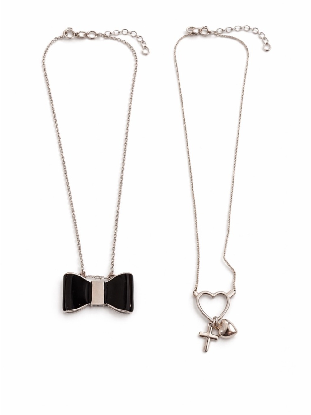 2-Piece Necklace Bundle Bow Pendant & Heart Cross Charm Bundle Set